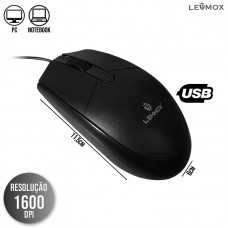 Mouse com Fio USB Óptico 3 Botões 1600Dpi Ergonômico Office Lehmox LEY-208 - Preto